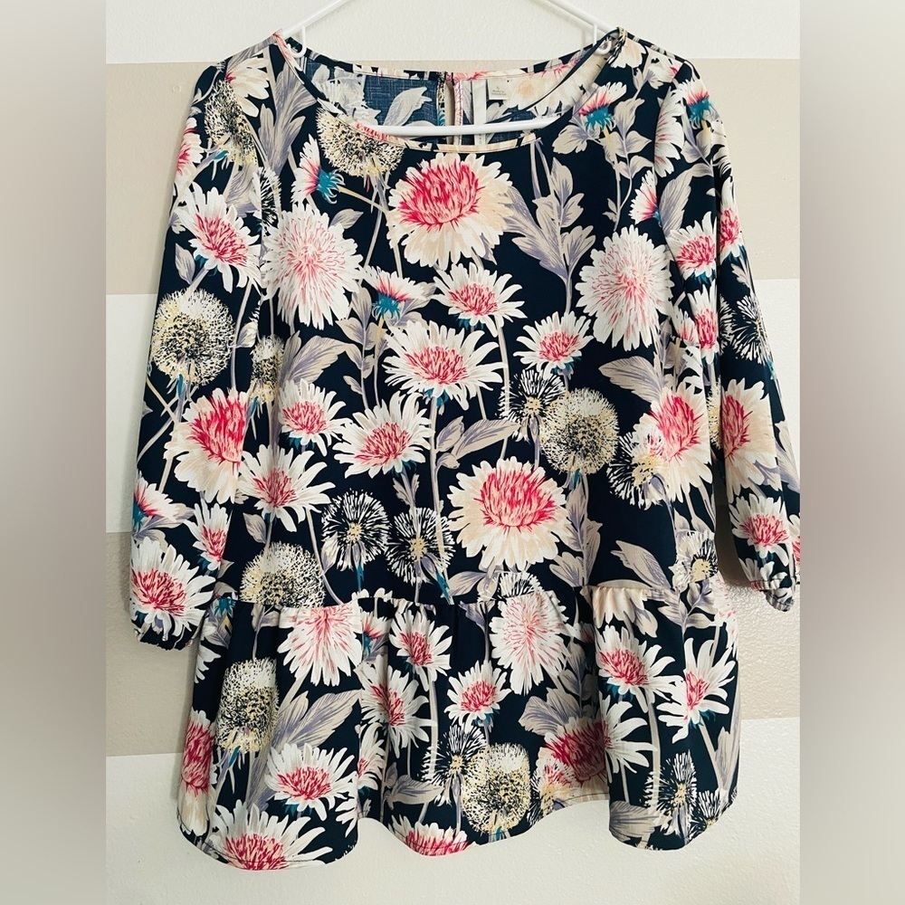 Floral Print Blouse with Pink and White Flowers Size Small